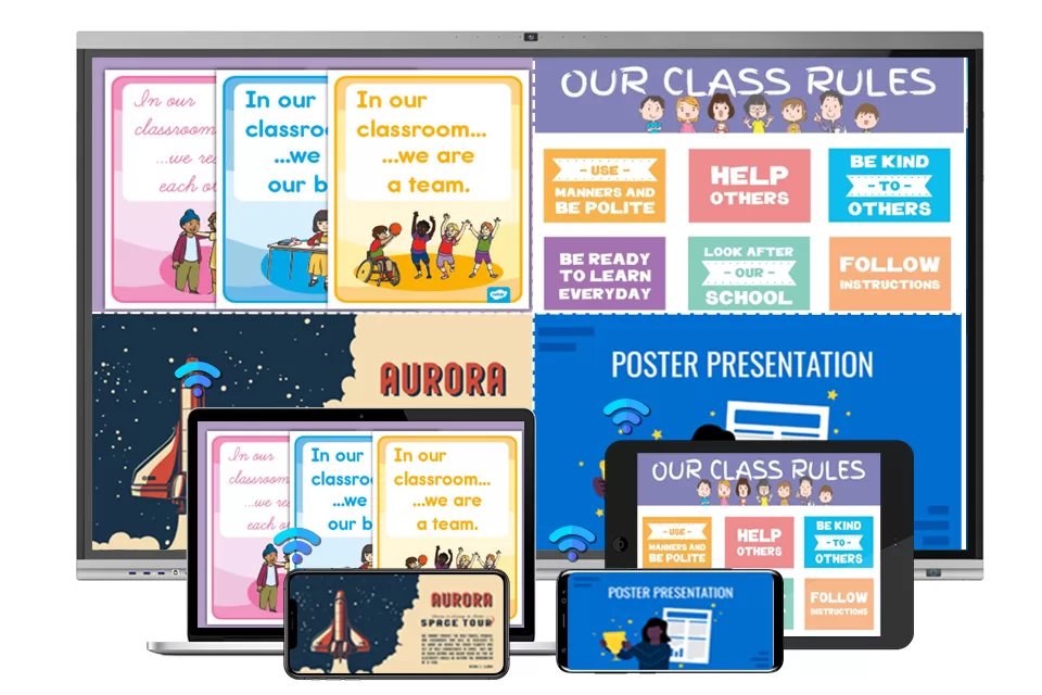 M2 Series smart board- Effortlessly connect and project content from up to 4 devices with wireless projection on our smart board for classroom convenience.