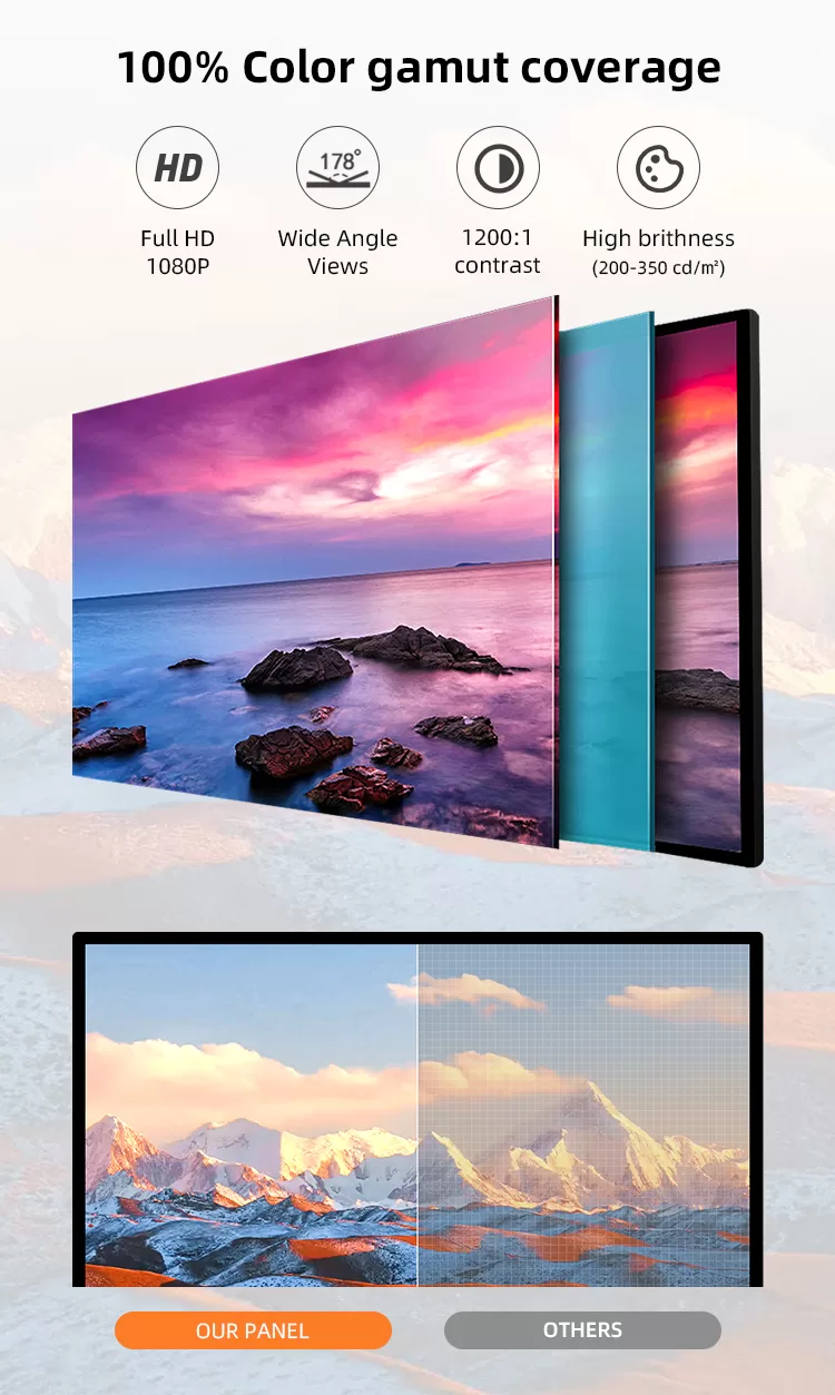 Wall mounted digital display screen- digital display screen advertising-digital signage solution providers-FHD Screen with 100% Color Gamut