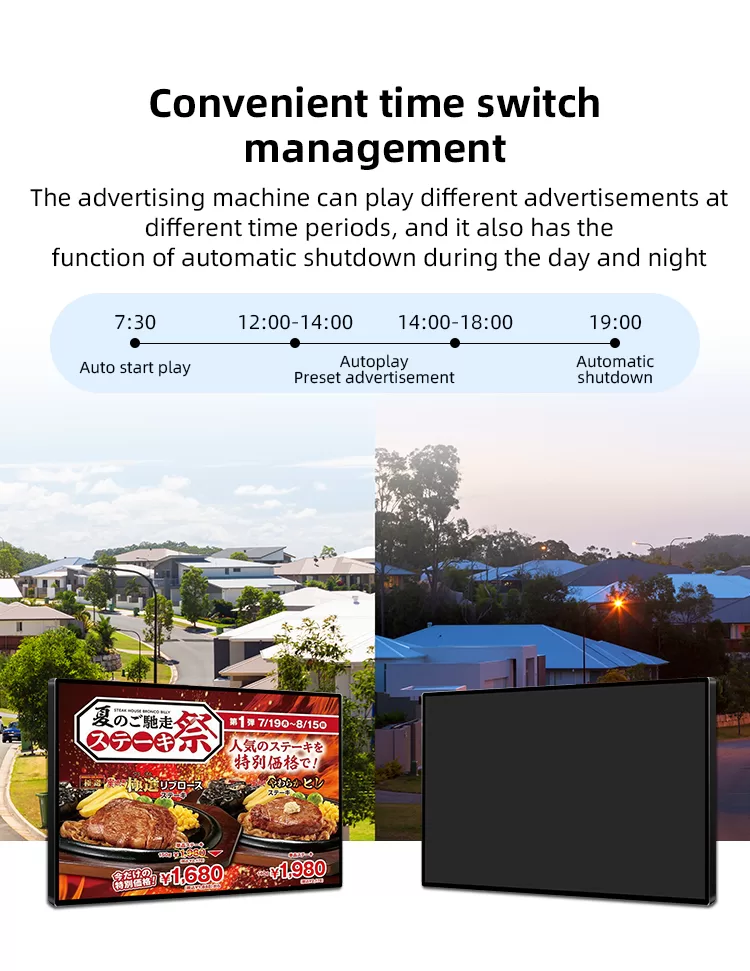 Wall mounted digital display screen- digital display screen advertising-digital signage solution providers-Auto play and Switch on/off