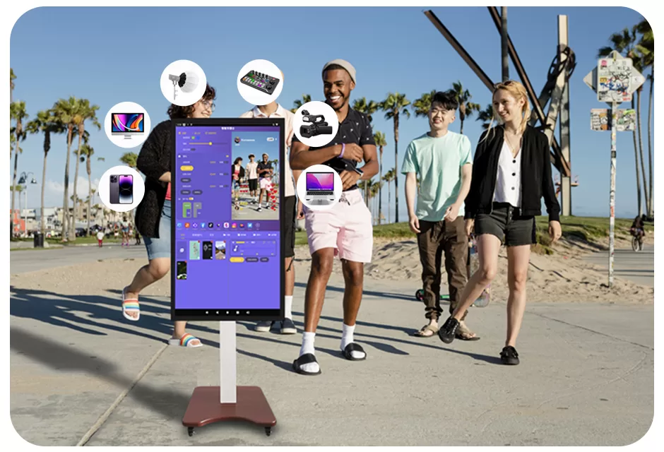 Capture the essence of outdoor live streaming with the A3 all-in-one outdoor live stream machine. Its compact and versatile design combines essential equipment, including a screen, mobile phone, laptop, sound card, fill lights, and control panel. Experience professional-quality live streaming with ease and take your outdoor broadcasts to new heights.