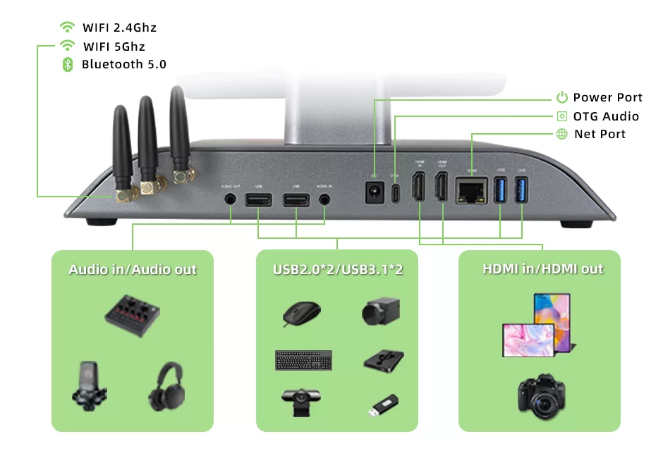 Giiking Intelligent Technology | <table style="height: 184px; width: 100%; border-collapse: collapse; border-color: #ffffff; background-color: #ffffff; border-style: none;"> <tbody> <tr style="border-style: none; border-color: #ffffff; background-color: #ffffff;"> <td style="width: 50%; height: 46px; border-style: none; border-color: #ffffff; background-color: #ffffff;"><span style="font-family: arial, helvetica, sans-serif;">● 15.6″ All-in-one Design</span></td> <td style="width: 50%; height: 46px; border-style: none; border-color: #ffffff; background-color: #ffffff;"><span style="font-family: arial, helvetica, sans-serif;">● Pro-level Live System</span></td> </tr> <tr style="border-style: none; border-color: #ffffff; background-color: #ffffff;"> <td style="width: 50%; height: 46px; border-style: none; border-color: #ffffff; background-color: #ffffff;"><span style="font-family: arial, helvetica, sans-serif;">● Sonny 800MP Camera</span></td> <td style="width: 50%; height: 46px; border-style: none; border-color: #ffffff; background-color: #ffffff;"><span style="font-family: arial, helvetica, sans-serif;">●  Adjustable Fill Lights</span></td> </tr> <tr style="border-style: none; border-color: #ffffff; background-color: #ffffff;"> <td style="width: 50%; height: 46px; border-style: none; border-color: #ffffff; background-color: #ffffff;"><span style="font-family: arial, helvetica, sans-serif;">● G+G Capacitive Touch</span></td> <td style="width: 50%; height: 46px; border-style: none; border-color: #ffffff; background-color: #ffffff;"><span style="font-family: arial, helvetica, sans-serif;">● MTK 8-Core Chipset</span></td> </tr> <tr style="border-style: none; border-color: #ffffff; background-color: #ffffff;"> <td style="width: 50%; height: 46px; border-style: none; border-color: #ffffff; background-color: #ffffff;"><span style="font-family: arial, helvetica, sans-serif;">● Android 11 System</span></td> <td style="width: 50%; height: 46px; border-style: none; border-color: #ffffff; background-color: #ffffff;"><span style="font-family: arial, helvetica, sans-serif;">● Rich Interface</span></td> </tr> </tbody> </table>